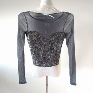 ❎ *Sold* Dark Grey Metallic Lace Sheer Crop Top